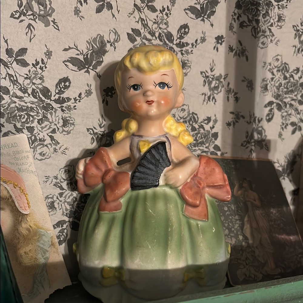 Vintage Ceramic Girl Figurine with Green Dress